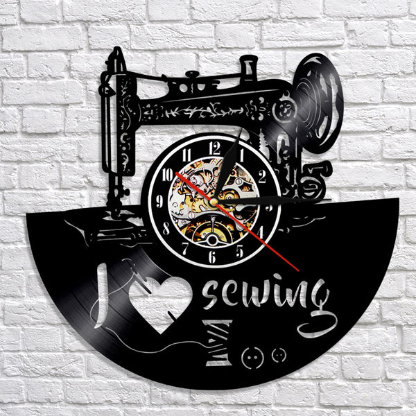 Sewing Machine Shape Vinyl Wall Clock with and without LED Light Options
