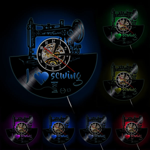 Sewing Machine Shape Vinyl Wall Clock with and without LED Light Options