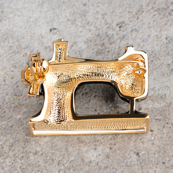 Black Enamel & Rhinestones Sewing Machine Brooch