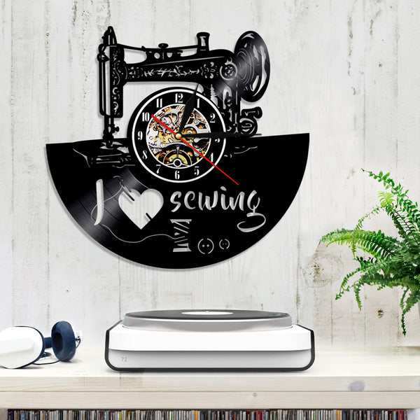 Sewing Machine Shape Vinyl Wall Clock with and without LED Light Options
